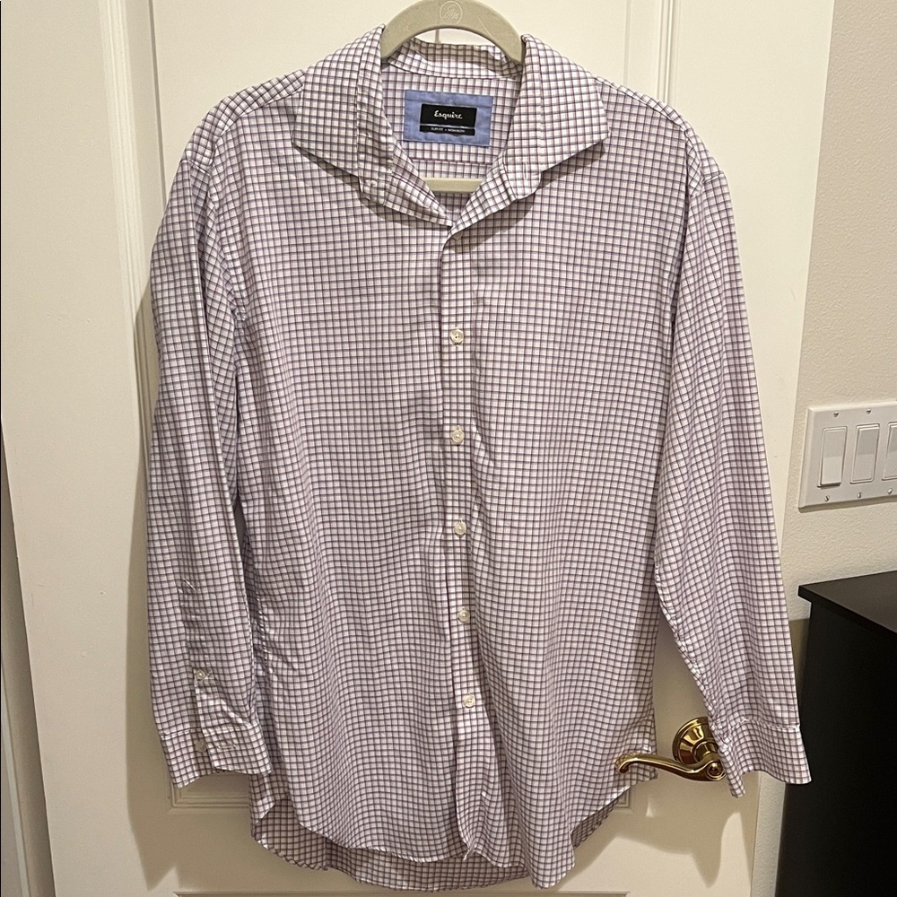 Esquire Men's Casual Checkered Shirt - White, Blue, and Purple
